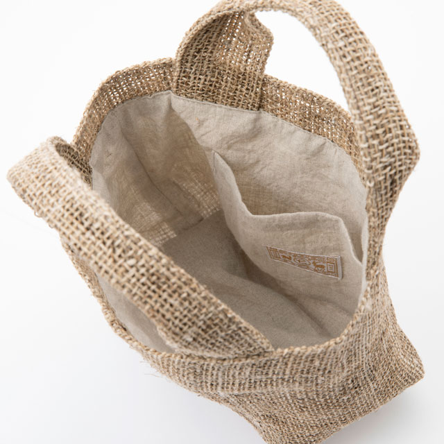 手織り麻太糸のバッグ小