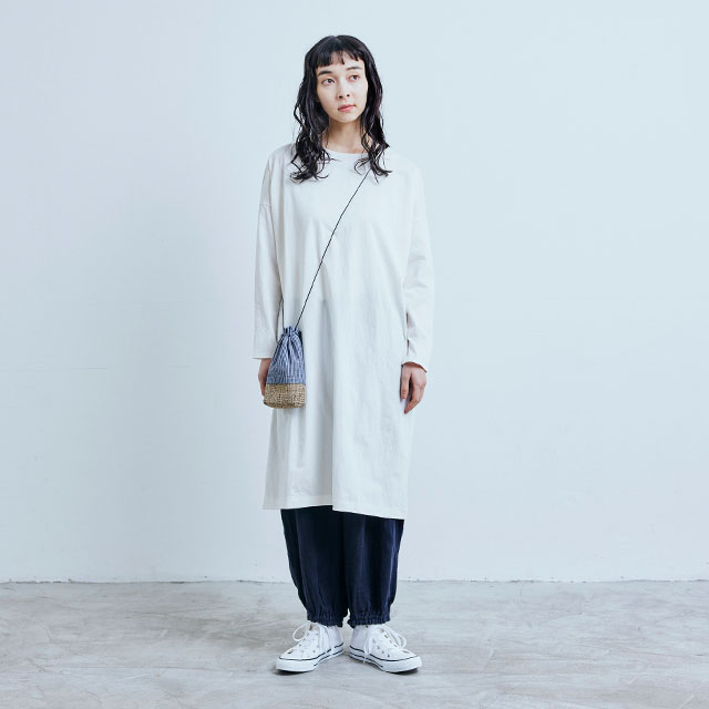 会津木綿の巾着ポシェット