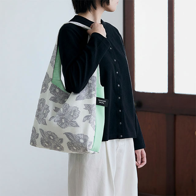 WEB限定】Jacquard Works TWINS bag M（柄）gray flower ×ice green