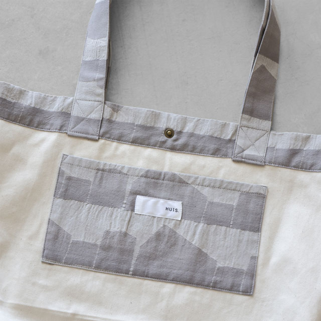 先染め朱子織シャトルジャガードトートバッグ　ライトグレー