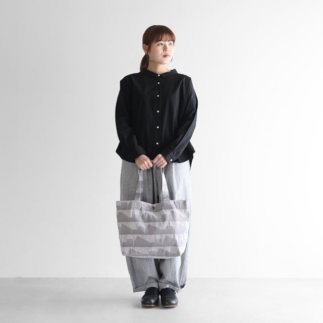 先染め朱子織シャトルジャガードトートバッグ　ライトグレー