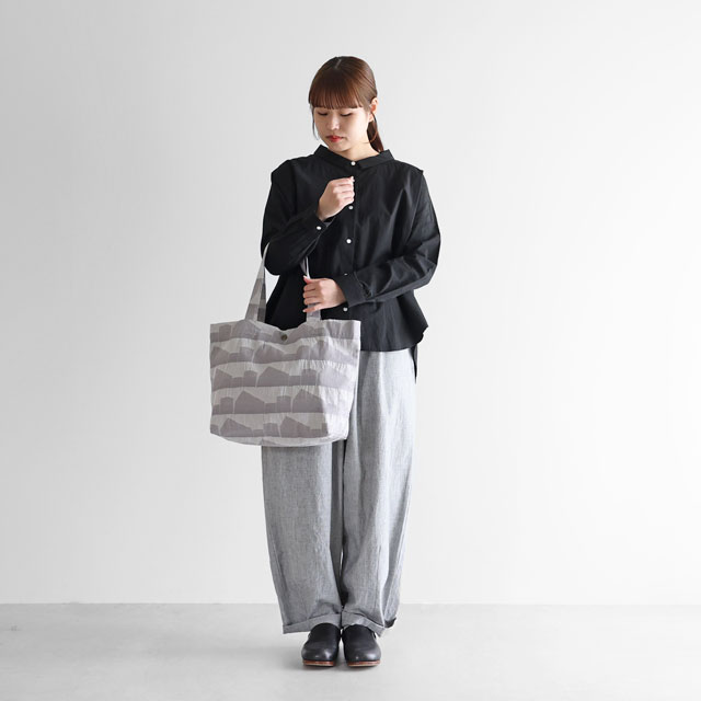 先染め朱子織シャトルジャガードトートバッグ　ライトグレー