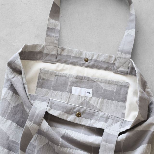 先染め朱子織シャトルジャガードトートバッグ　ライトグレー