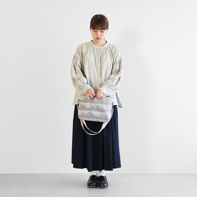 先染め朱子織シャトルジャガード2WAYミニショルダーバッグ　ライトグレー