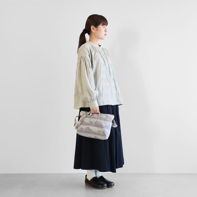先染め朱子織シャトルジャガード2WAYミニショルダーバッグ　ライトグレー