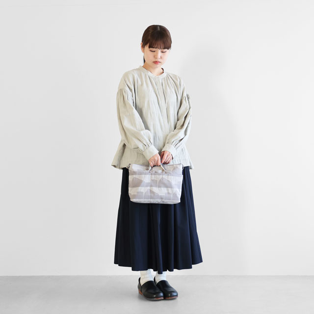 先染め朱子織シャトルジャガード2WAYミニショルダーバッグ　ライトグレー