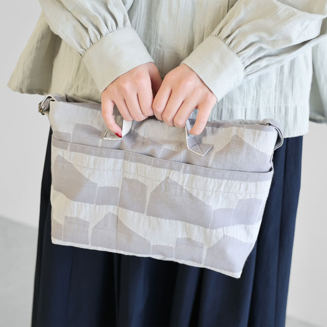 先染め朱子織シャトルジャガード2WAYミニショルダーバッグ　ライトグレー