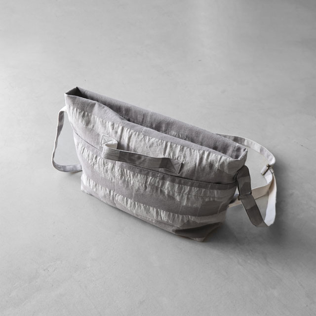 先染め朱子織シャトルジャガード2WAYミニショルダーバッグ　ライトグレー