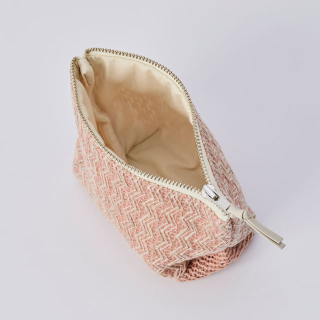 ラッセル編み舟形ポーチ