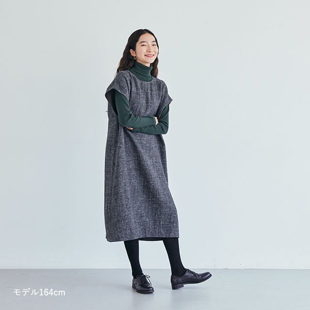 綿麻テレコのタートルネック