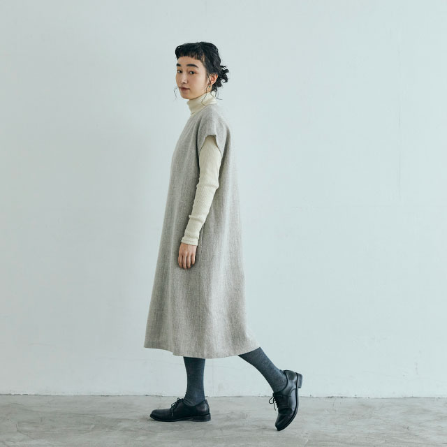 綿麻テレコのタートルネック