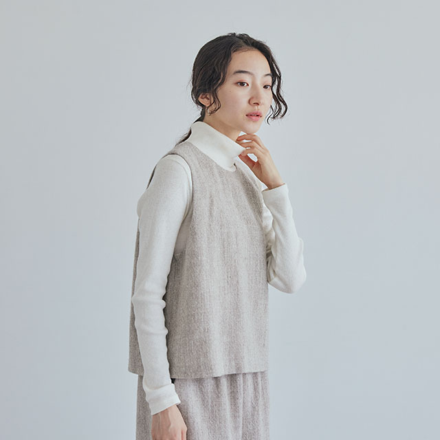 綿麻テレコのタートルネック