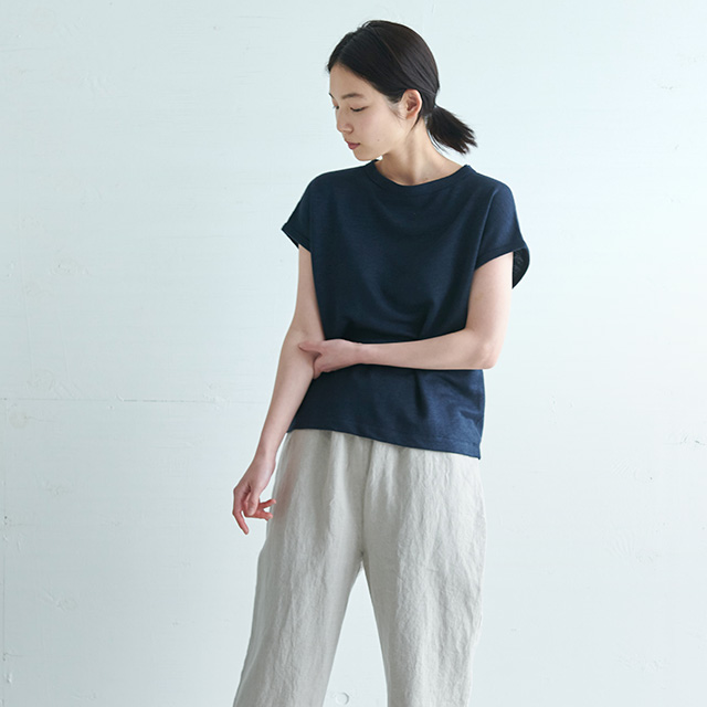 厚手麻ニットのプルオーバーフレンチ袖
