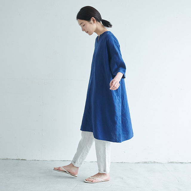 4092 中川政七商店 麻ガーゼワンピース 紺色