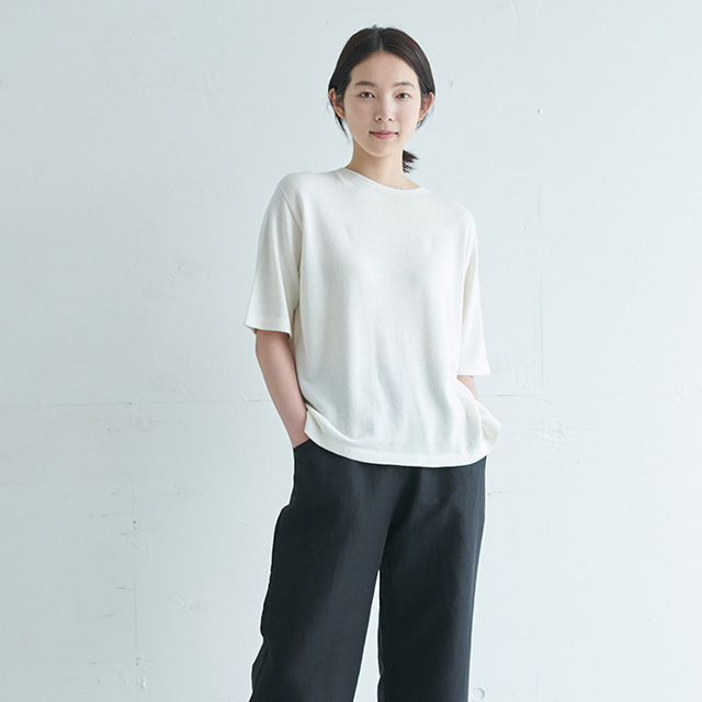 肌で着るコットンカシミヤのニットワイドTシャツ