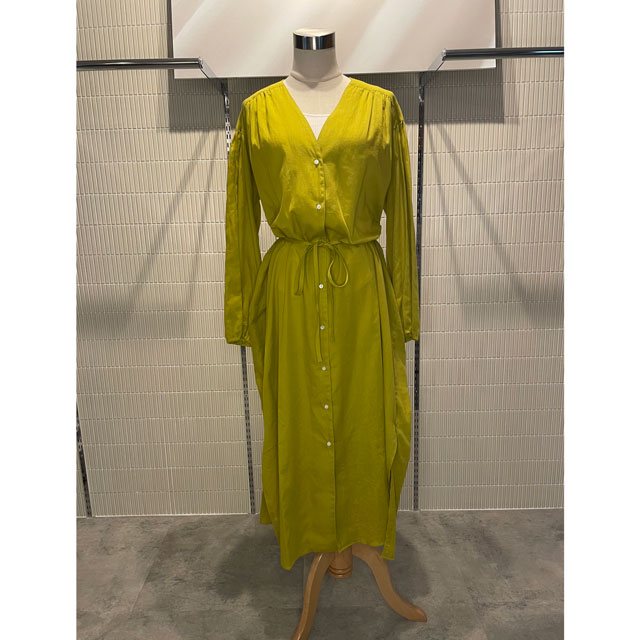エアリーロングシャツワンピース　イエロー　FREE