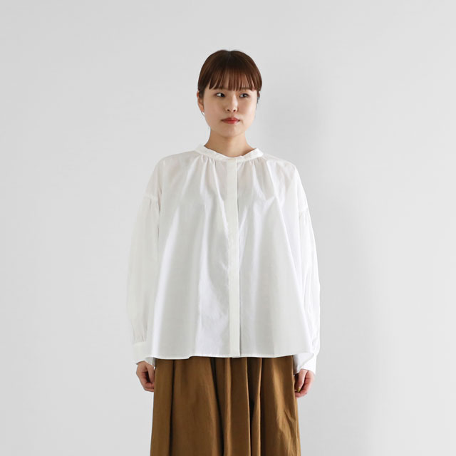 オーガニックコットンバルーンスリーブワイドブラウス 白 F