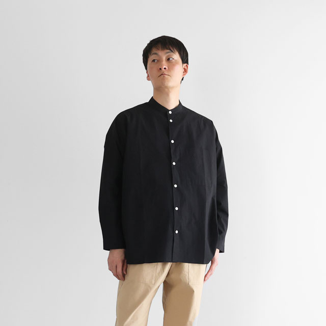 タイプライタークロスバンドカラーオーバーシャツ 黒 ﾕﾆｾｯｸｽ