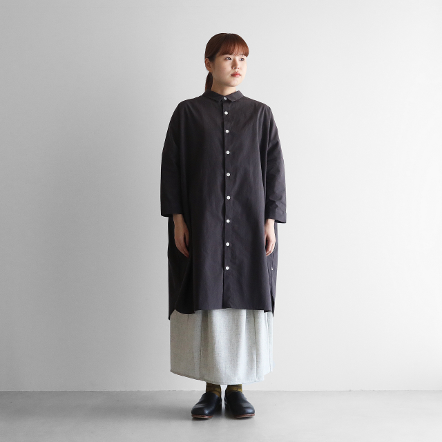 やわらかコットンロングシャツ ダークグレー ユニセックス