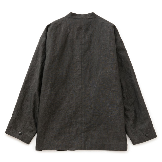 【極美品】中川政七商店 尾州ウールと麻のジャケット 黒 ノーカラー 洗える 1B 麻墨のスタンドカラージャケット｜衣料品｜中川政七商店 公式サイト