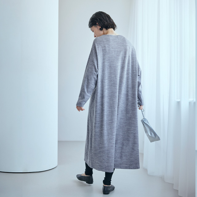 【WEB限定】綿ウール接結のロングワンピース グレー