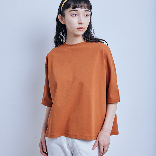 強撚綿のプルオーバー　七分袖　茶【お求めやすくなりました】