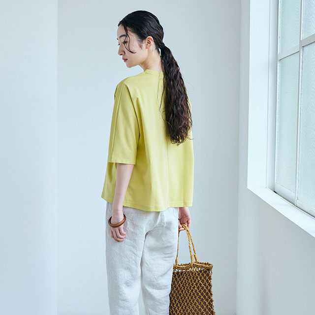 強撚綿のハイネックプルオーバー　七分袖