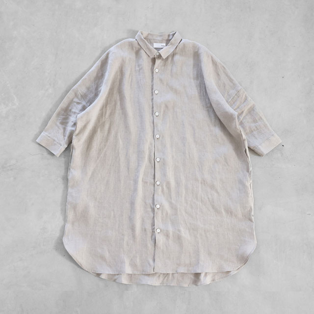 シャトルリネンロングシャツ　きなり　フリーサイズ