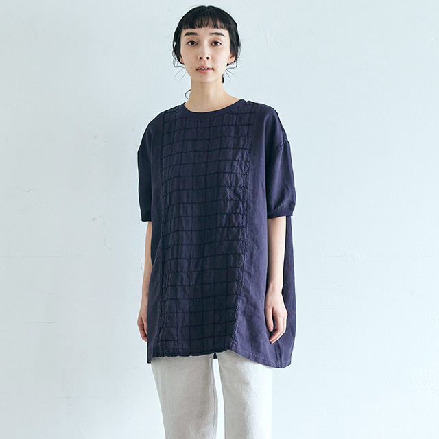 格子刺繍の麻布Ｔシャツチュニック｜衣料品｜中川政七商店 公式サイト