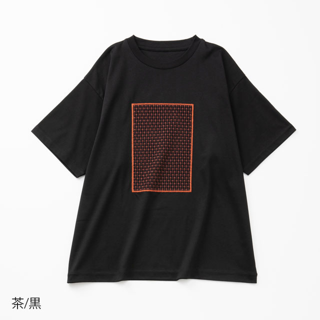 【WEB限定】布ぬのTシャツ　ラッセル編み　茶/黒　M