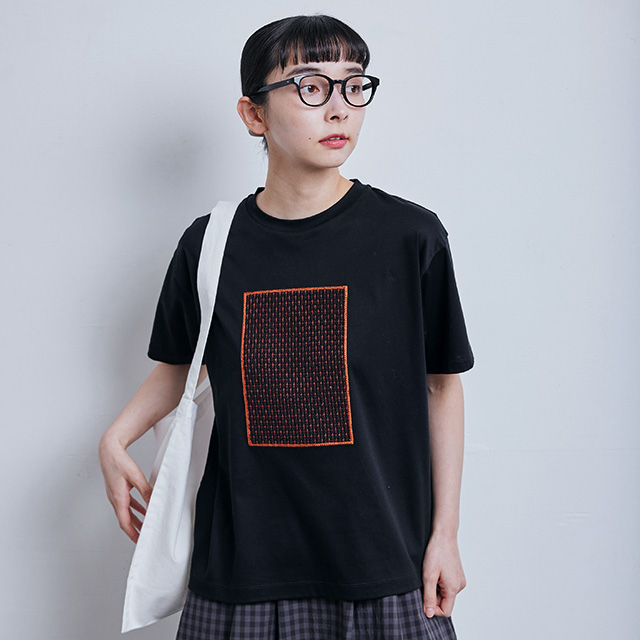 【WEB限定】布ぬのTシャツ　ラッセル編み　茶/黒　M