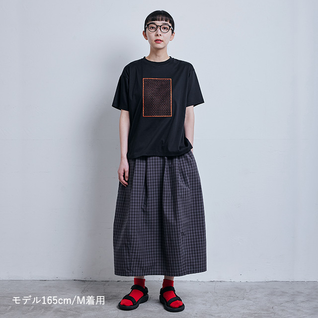 【WEB限定】布ぬのTシャツ　ラッセル編み　茶/黒　M