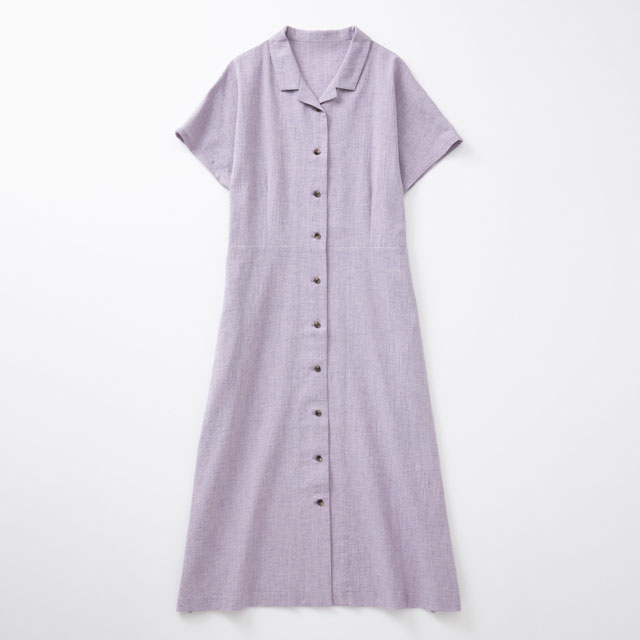 綿麻のちりめん織 開襟ワンピース