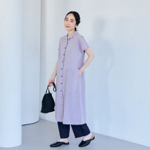 綿麻のちりめん織　開襟ワンピース