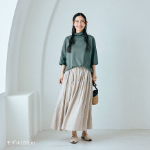 強撚綿のハイネックプルオーバー　七分袖