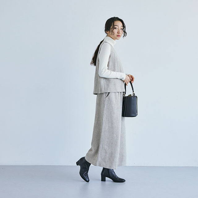 麻とウールツイード かぶりベスト