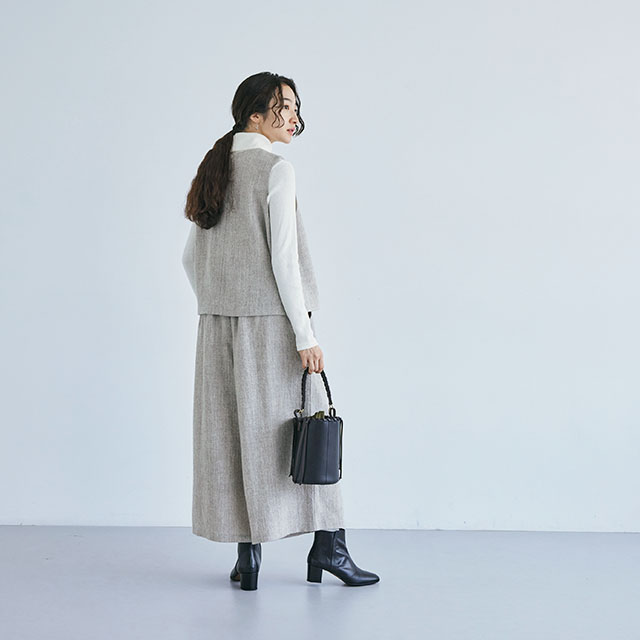 麻とウールツイード かぶりベスト