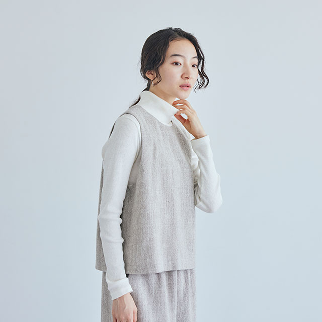 麻とウールツイード かぶりベスト