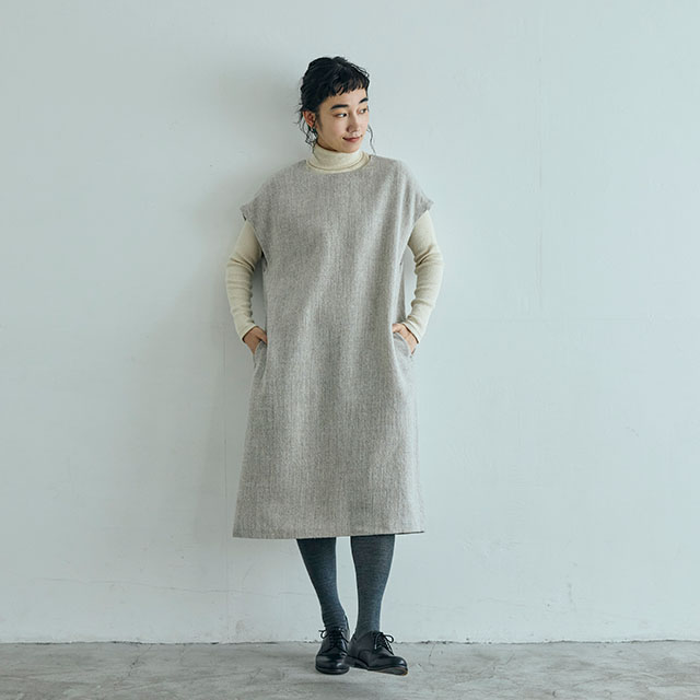 麻とウールツイード　ワンピース