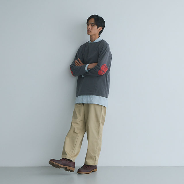 布ぬのバスクシャツ　ネップ糸綾織