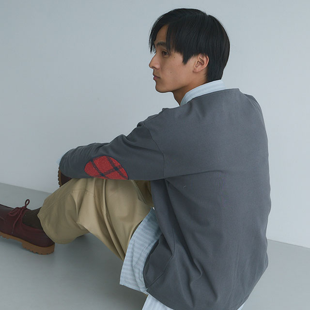 布ぬのバスクシャツ　ネップ糸綾織