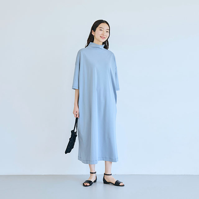 強撚綿のワイドワンピース　七分袖