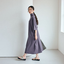 強撚綿のワイドワンピース 七分袖