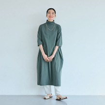 強撚綿のワイドワンピース 七分袖