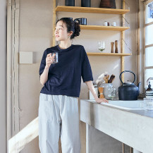 麻の天竺編み プルオーバー 五分袖