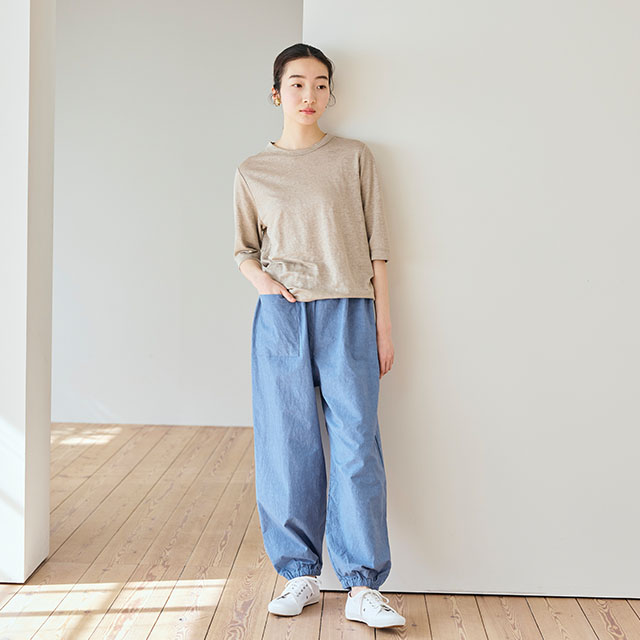 麻の天竺編み プルオーバー 五分袖