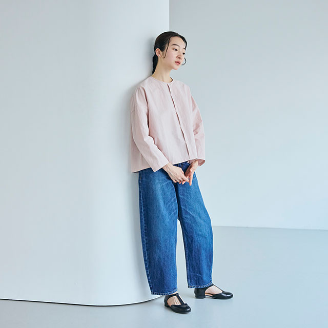 【WEB限定】綿麻の畝織　シャツブラウス