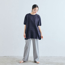 刺繍の半袖チュニック　山路紋