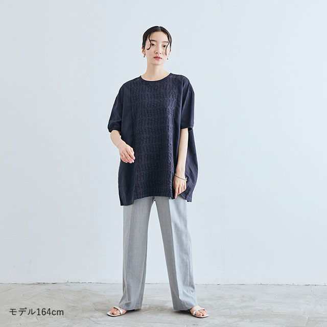 刺繍の半袖チュニック　山路紋