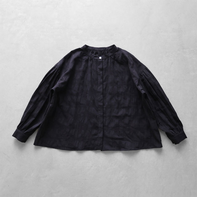 柄二重織シャトルジャガードバルーンスリーブワイドブラウス ブラック F